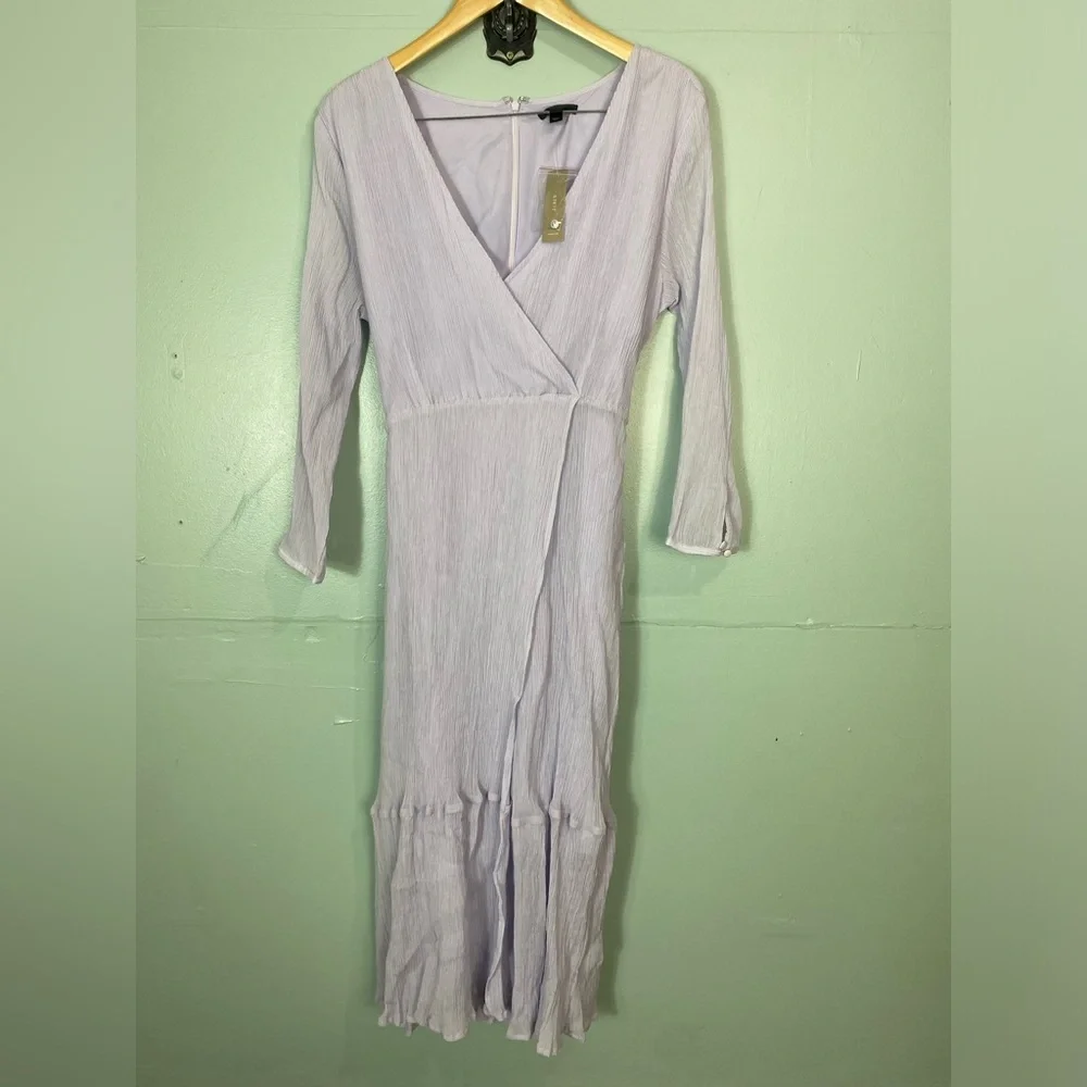 J Crew Point Sur Crinkled Cotton Faux Wrap Dress Purple J1564 Silk Blend Sz 14
